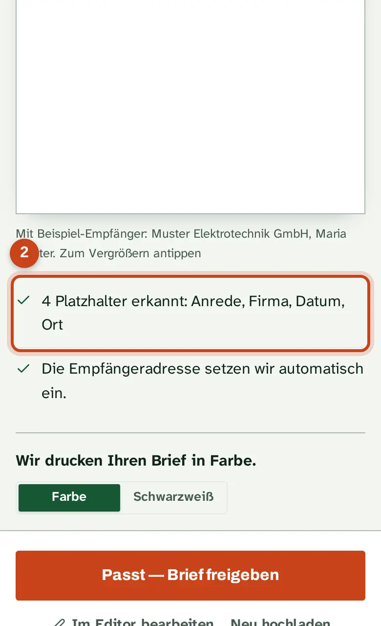 Die erkannten Platzhalter im Prüfschritt