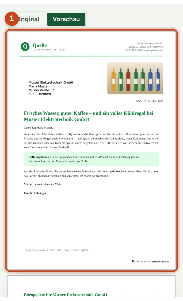 Die Vorschau mit der eingesetzten Beispiel-Adresse