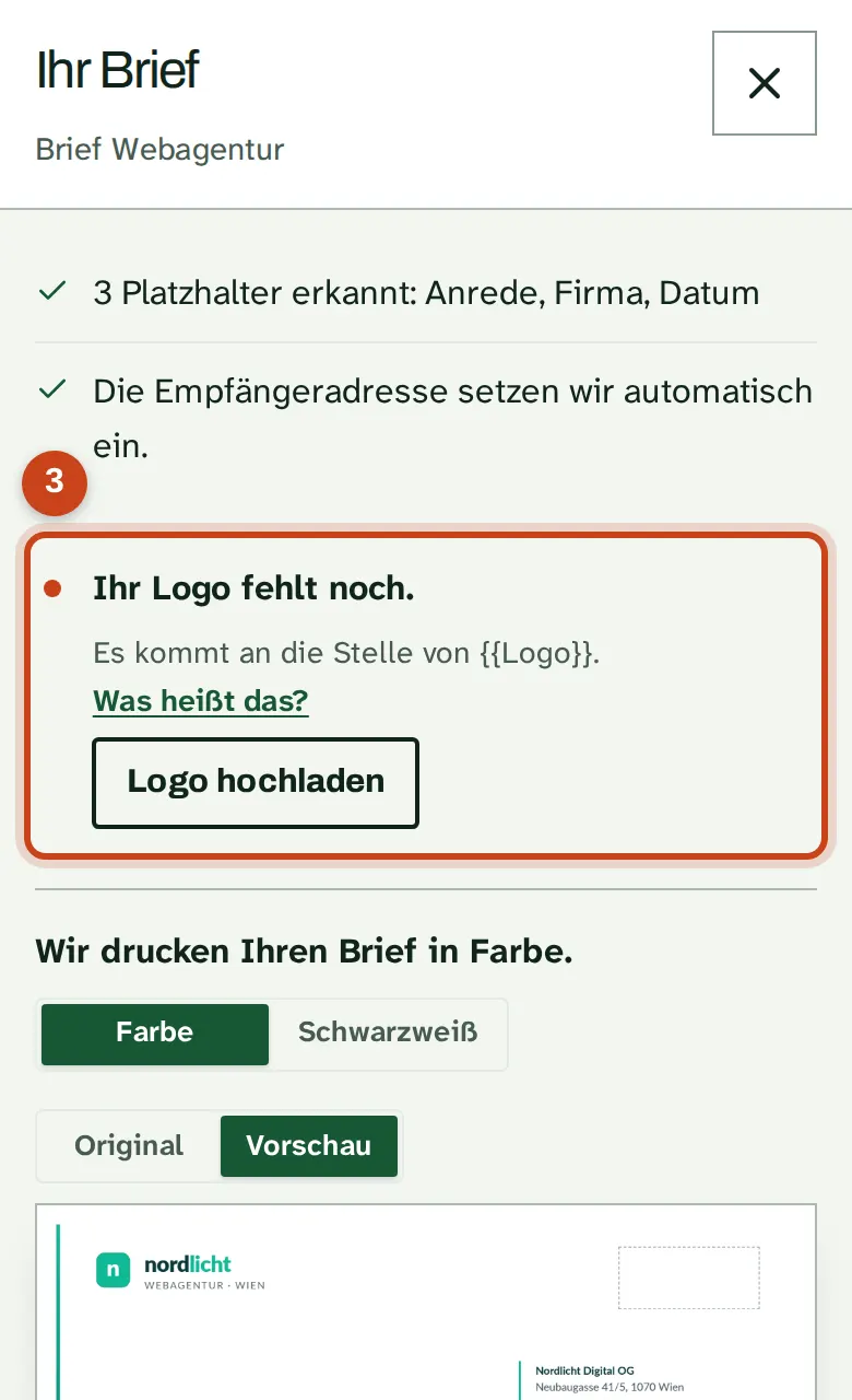 Ihr Logo im Prüfschritt hochladen