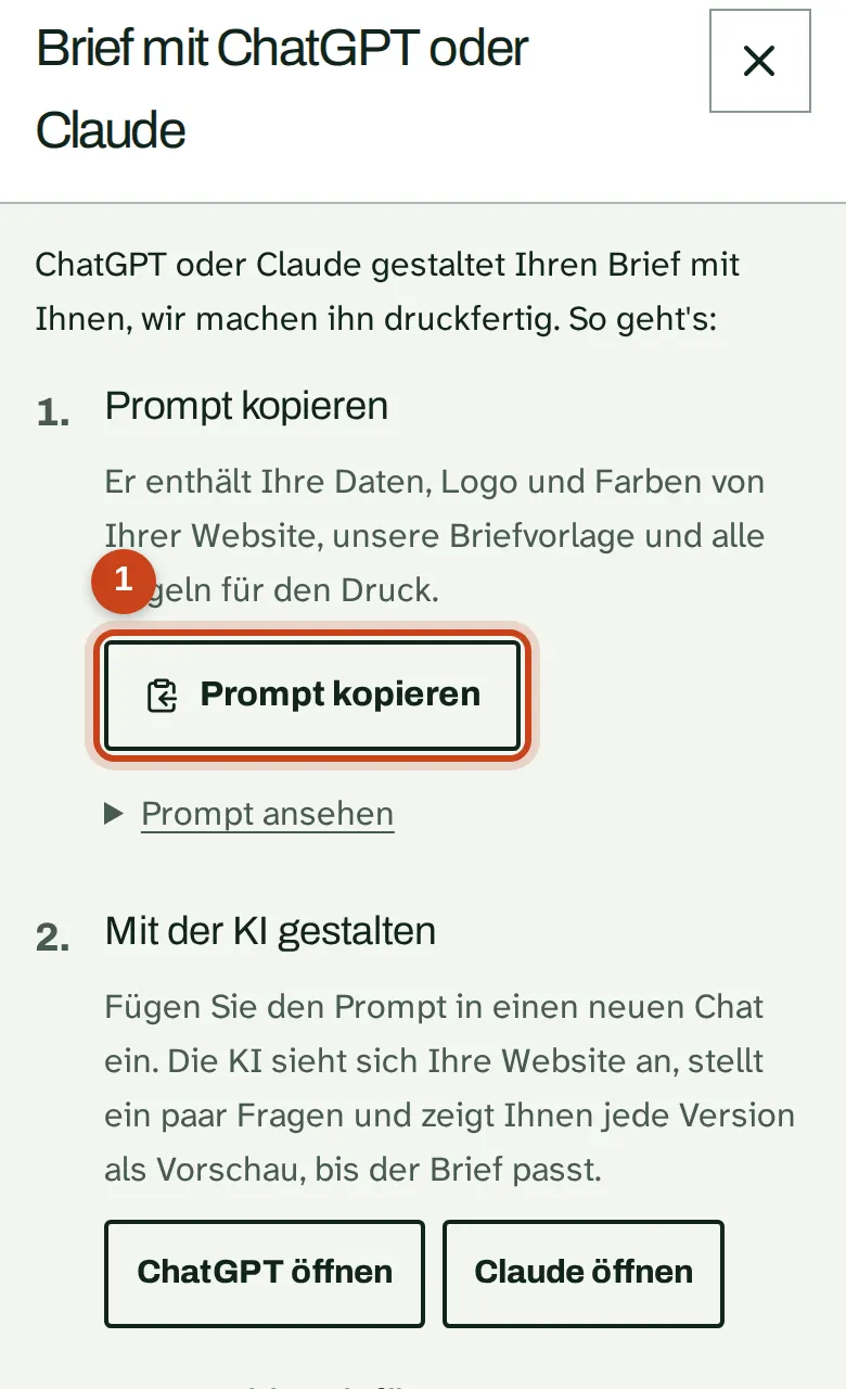 Der vorbereitete Prompt zum Kopieren
