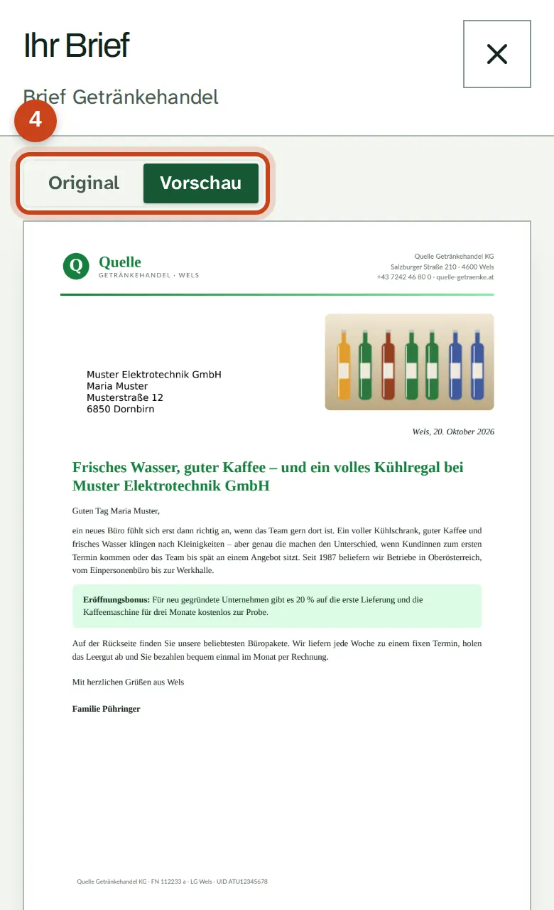 Der Prüfschritt mit Original und Vorschau