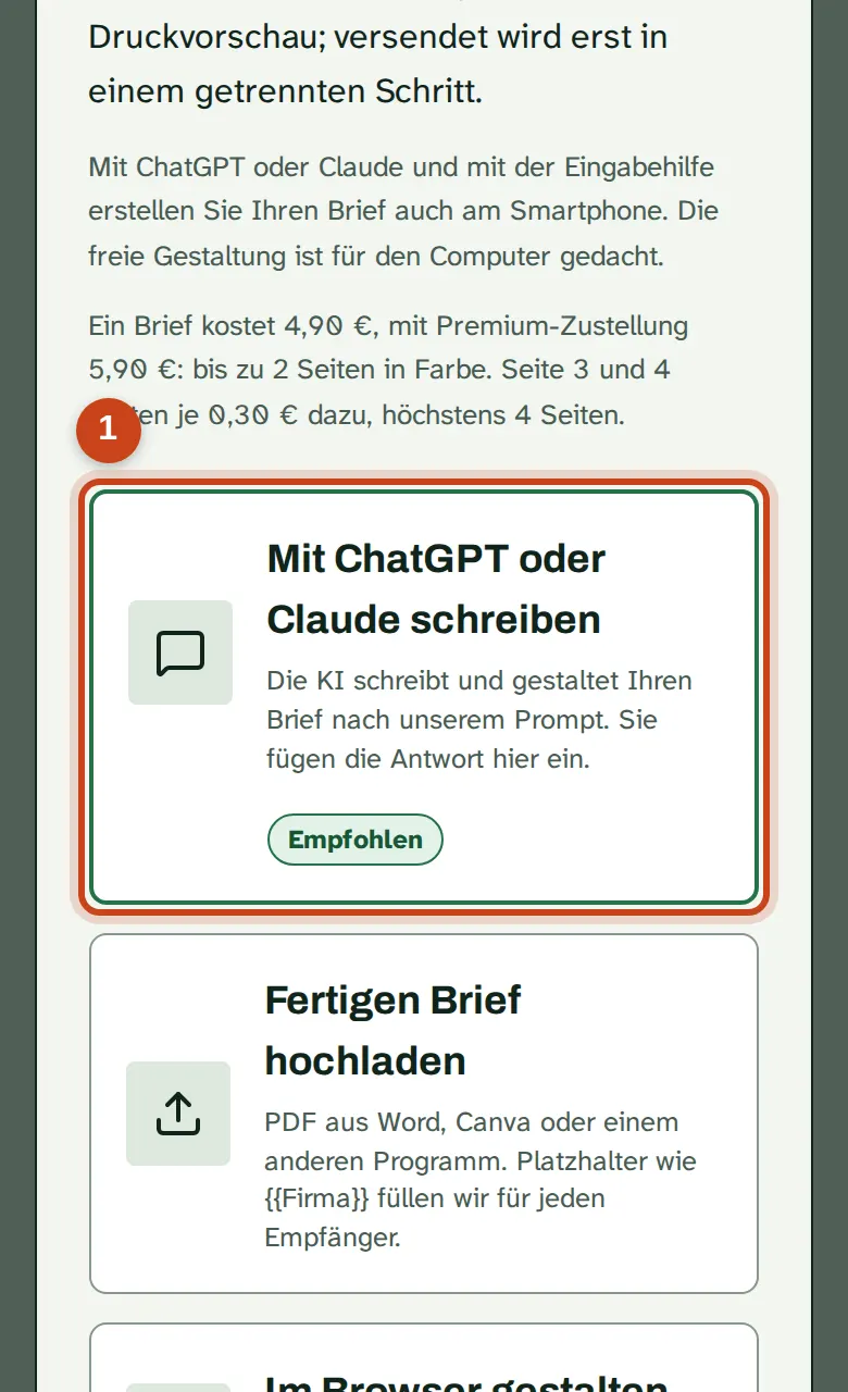 Die Auswahl Mit ChatGPT oder Claude schreiben