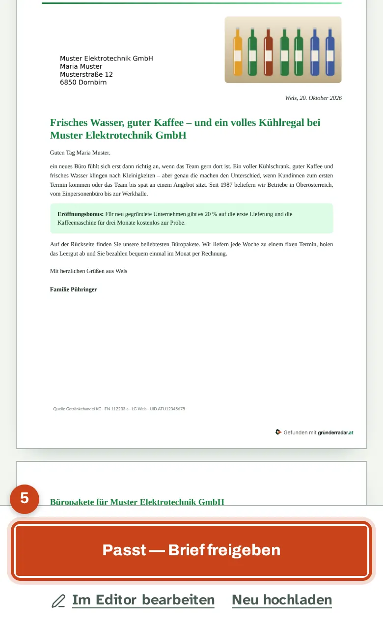 Der Prüfschritt mit dem Knopf Passt — Brief freigeben
