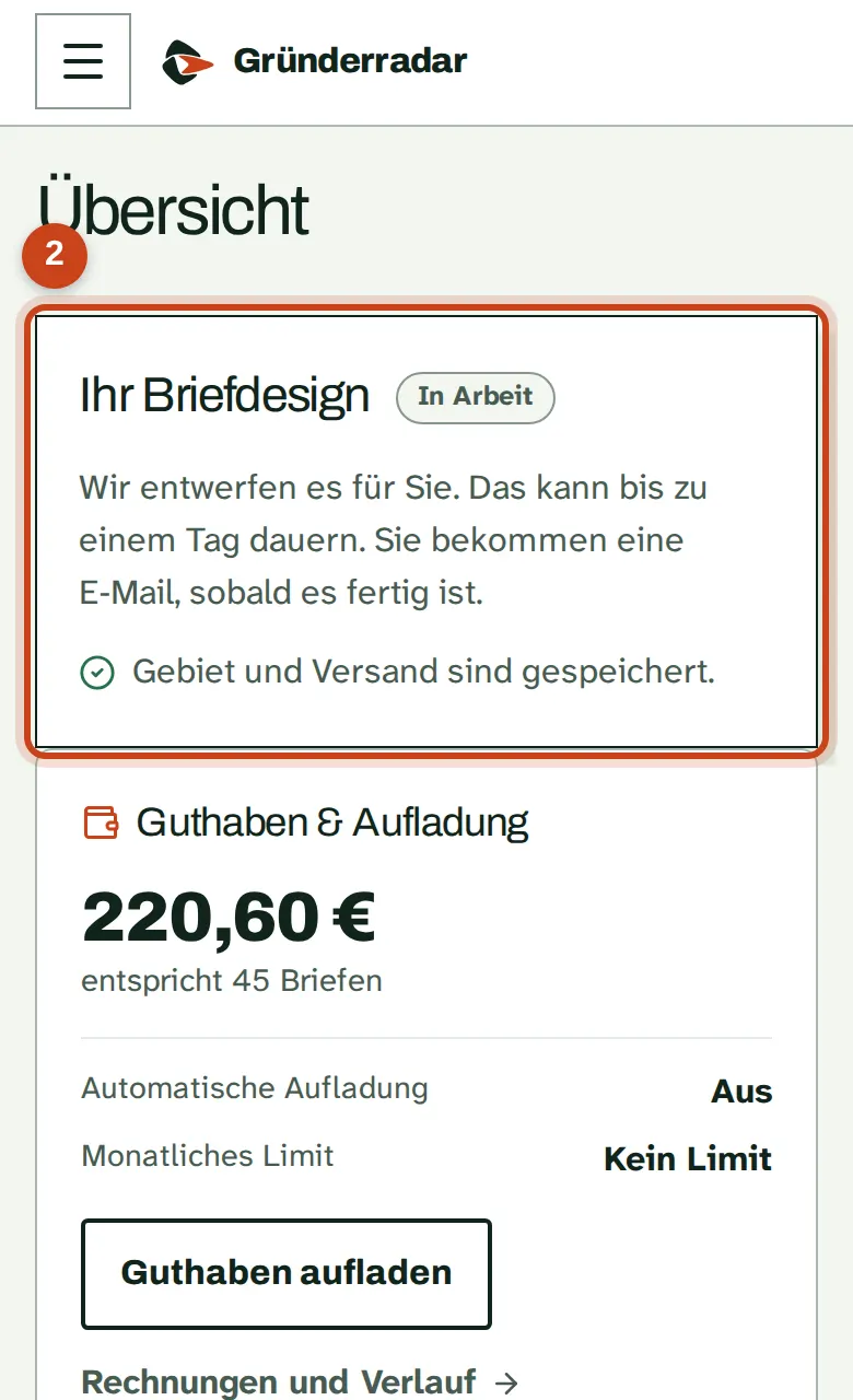 Ihr Briefdesign mit dem Status In Arbeit