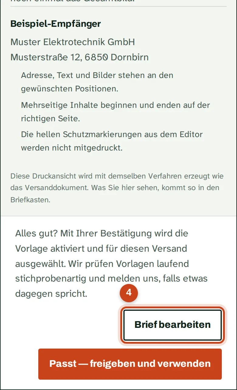 Die Ansicht Ihres Briefs mit dem Knopf Brief bearbeiten