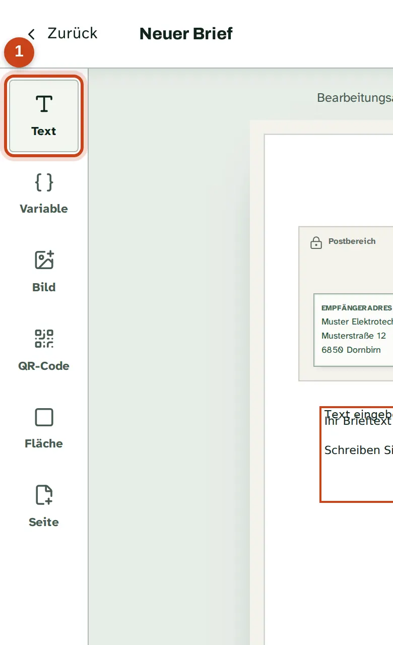 Ein neuer Textblock mit den Einstellungen rechts