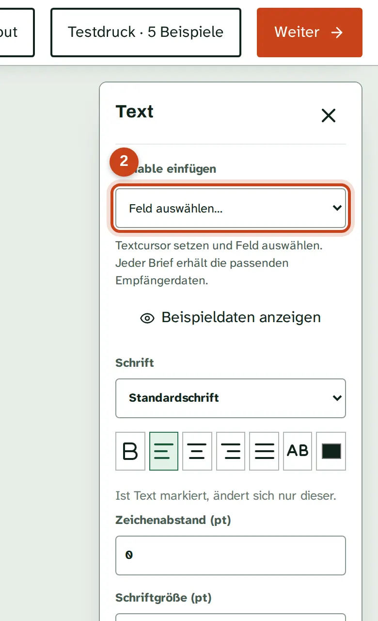 Die Auswahl Variable einfügen