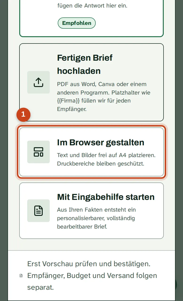 Die Auswahl, wie Sie Ihren ersten Brief beginnen
