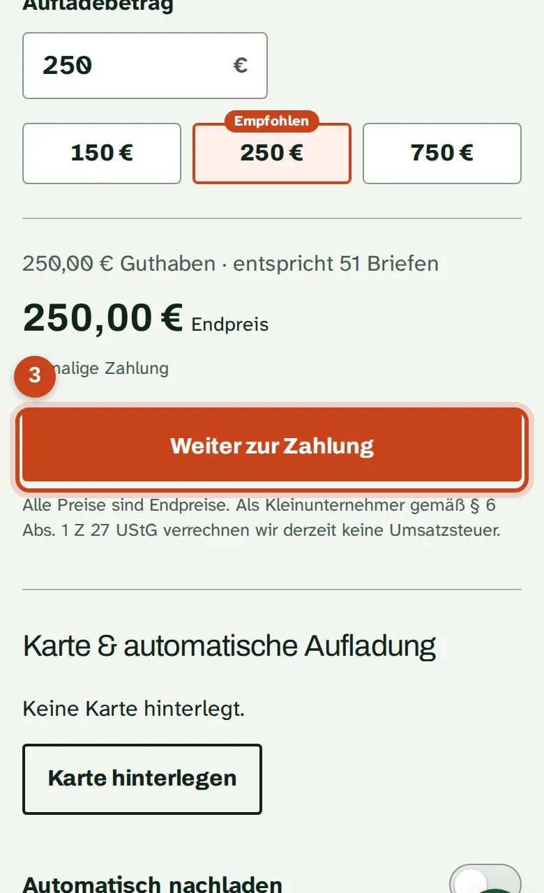 Der Knopf Weiter zur Zahlung