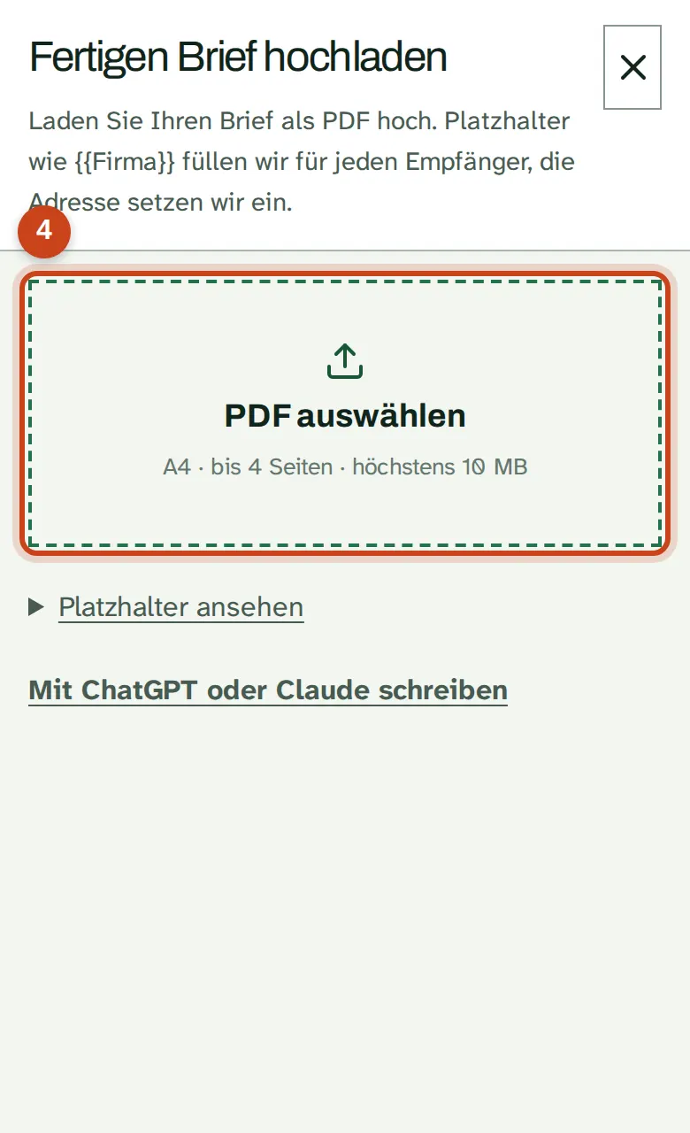 A4, bis 4 Seiten, höchstens 10 MB