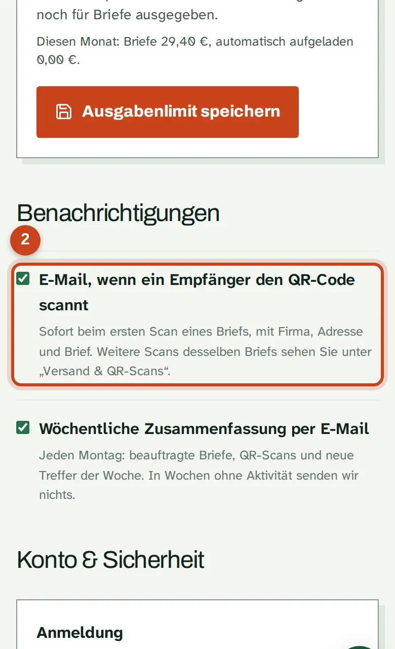Die Einstellung für die E-Mail beim Scan