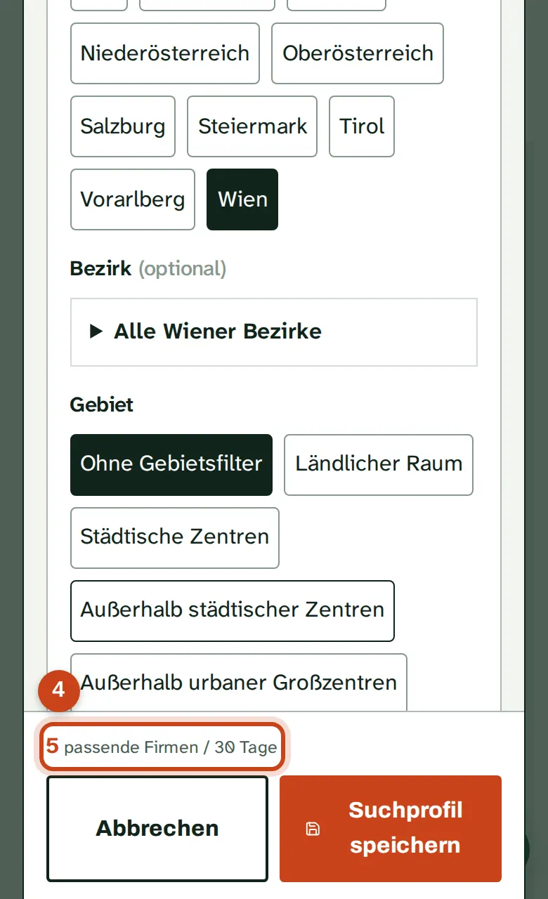 Der 30-Tage-Rückblick mit der Zahl passender Firmen