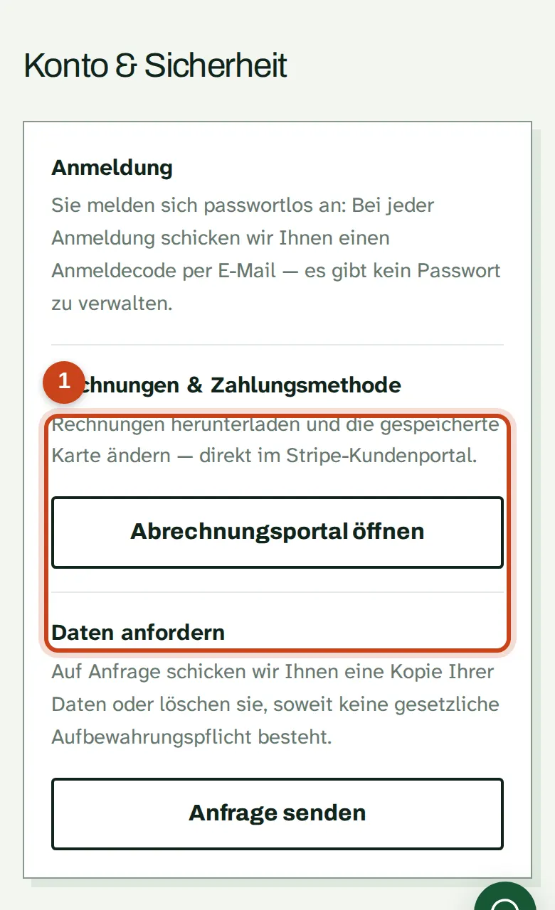 Die Einstellungen mit dem Bereich Rechnungen und Zahlungsmethode
