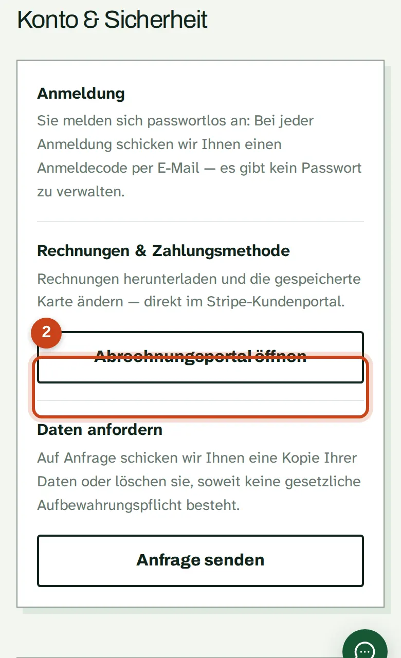 Der Knopf Abrechnungsportal öffnen