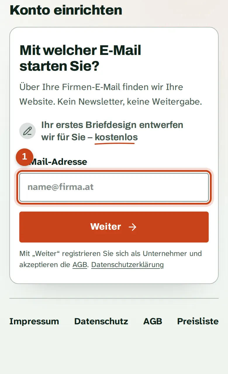 Die Anmeldung mit dem Feld für die E-Mail-Adresse