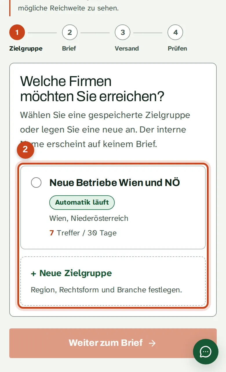 Erster Schritt beim Aussenden: die Zielgruppe wählen